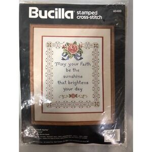 Bucilla Stamped Cross Stitch Kit #40480, " May Your Faith", 1990, 11x14 Open Box